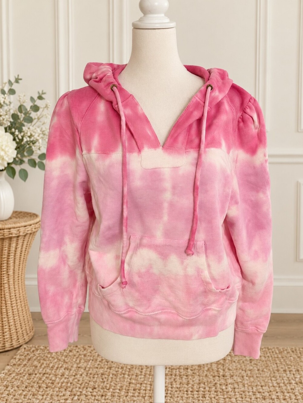 LoveShackFancy Anarosa Distressed Pink Tie Dye Hoodie Size Medium